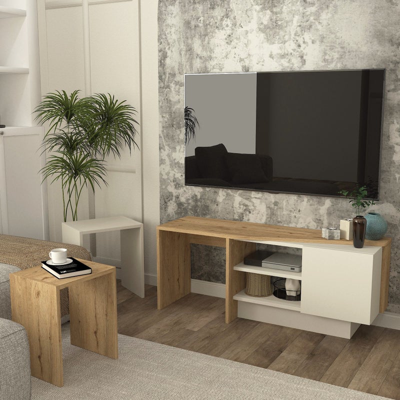 Home Canvas Rodega TV Stand with Nesting Table – Sepet Sandstone Finish | Upto 55 inch TV - Image 5